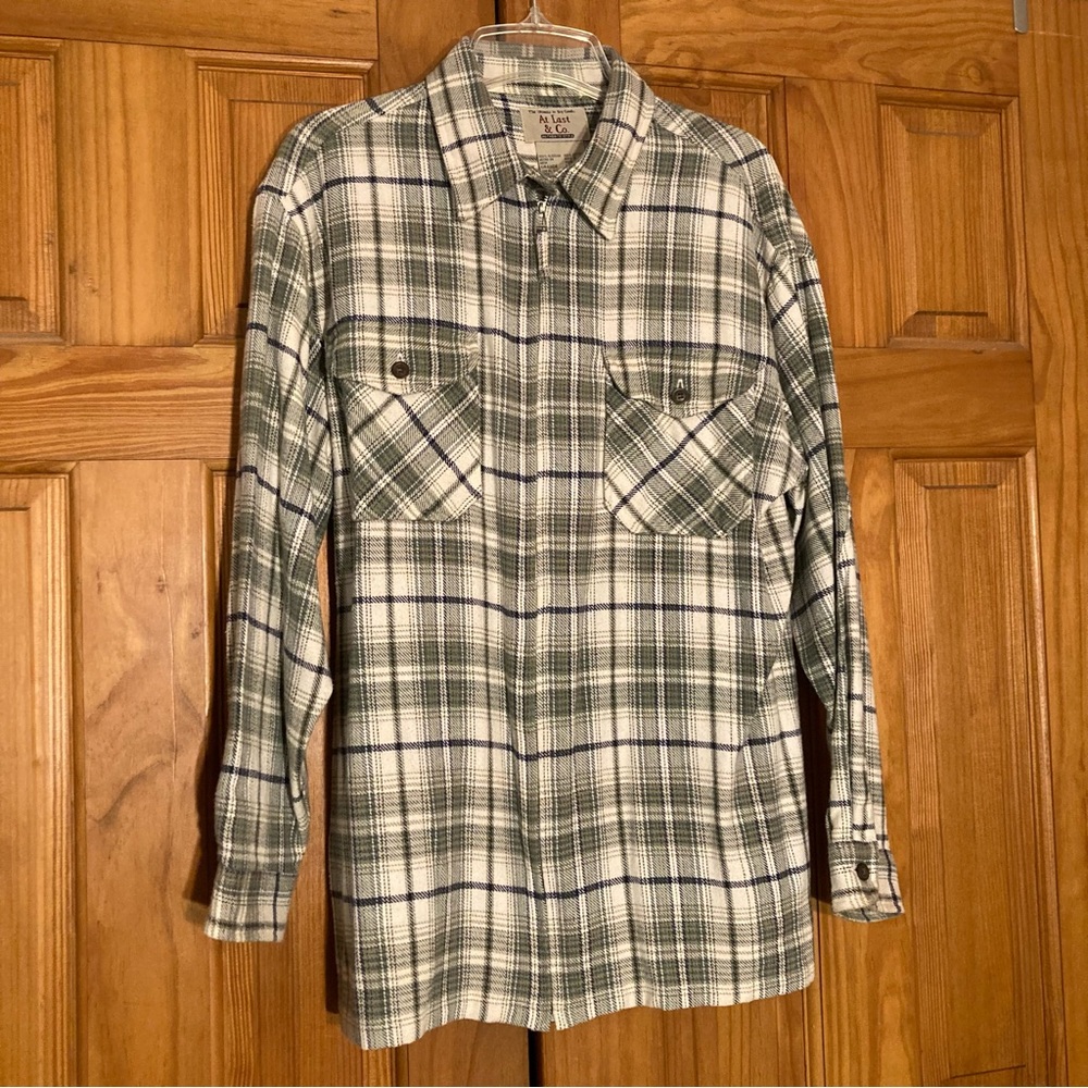 NWOT At Last & Co. Vintage 90s Top Long Sleeve Flannel Plaid Green Size L Large